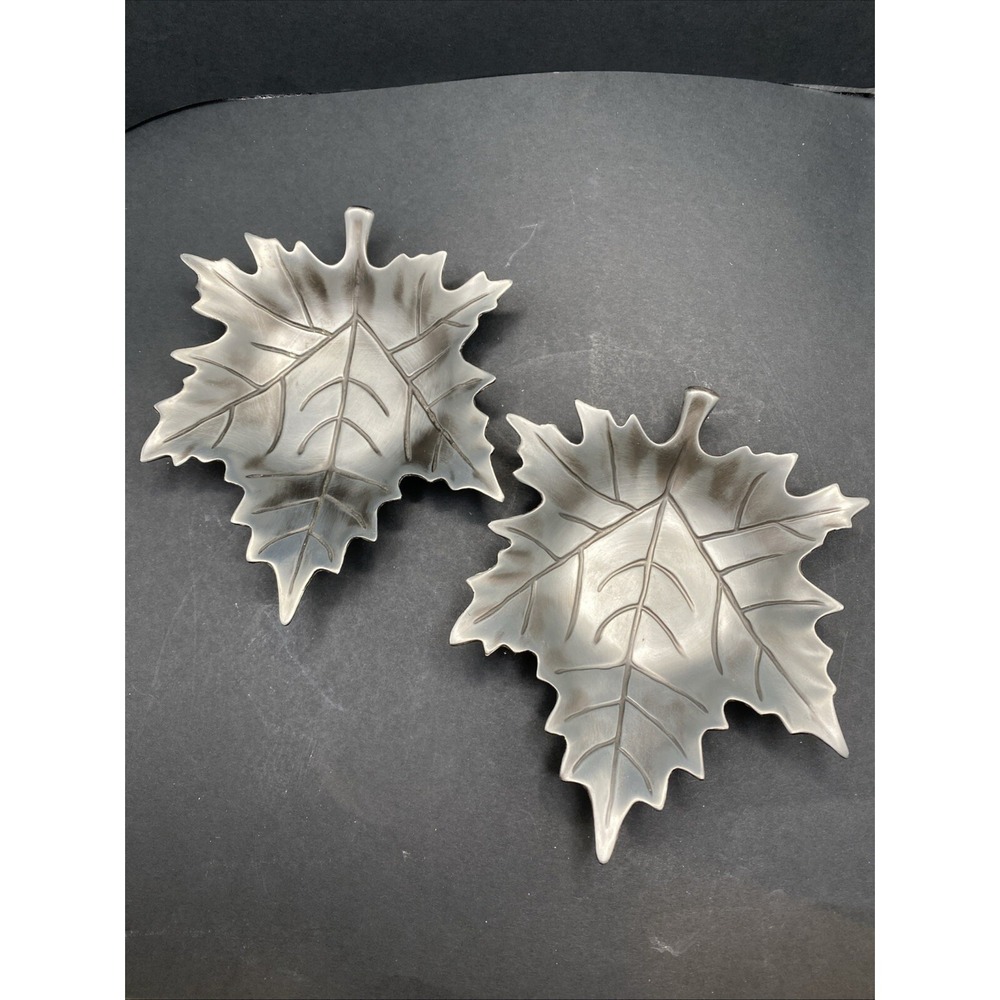 Vintage Silver‎ Maple Leaf Dish Trinket Tray Serving Pewter Set Of Two